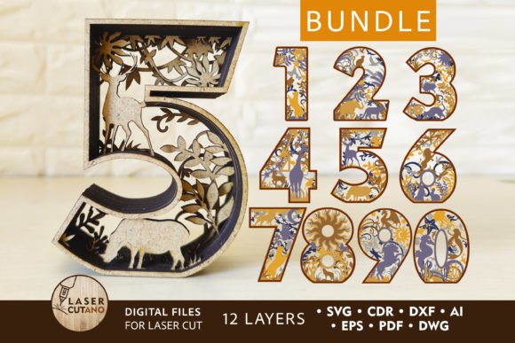 Bundle NUMBERS Multilayer Laser Cut File