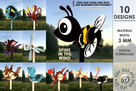 Windmill Garden Decors Bundle Laser Cut